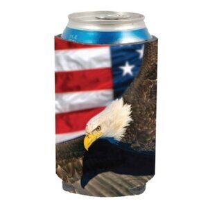 Americana Bald Eagle USA Flag Can Cooler Patriotic 12oz Beer Koozie Holder